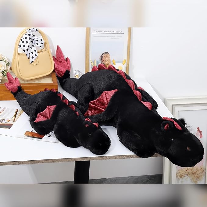 Giant Dragon Stuffed Animal 51.2" 8Lbs, Soft Weighted Stufffed Plush Toy, Black Dragon Plushy Pillowfort for Kids and Adults