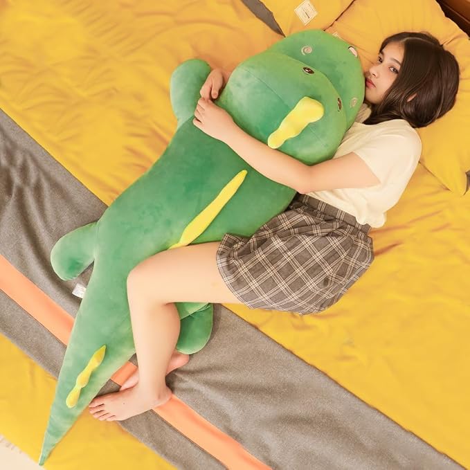 Tianmihou 68 Inch Giant Dinosaur Plush Pillow, 5.6 Feet Jumbo Green Dinosaur Stuffed Animal, Huge Soft Dino Body Pillow, Large Dinosaur Plushie Cuddle Toy, Birthday Gift for Kids Boys Girls