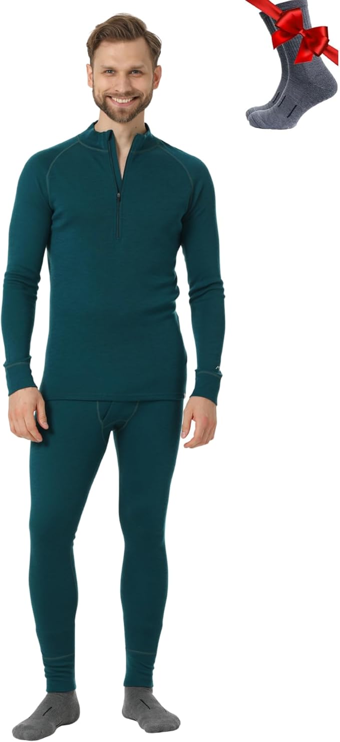 Merino.tech Merino Wool Base Layer Mens Set - Heavyweight, Midweight, Lite Merino Wool Thermal Underwear For Men Top, Bottom