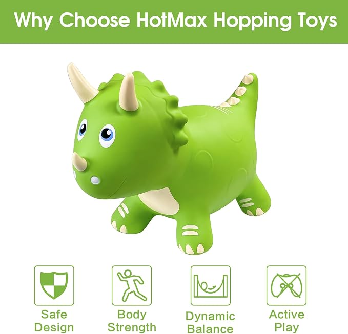 HotMax Dinosaur Bouncy Hopper Toys, Bouncy Horse for Toddlers, Inflatable Ride on Bouncy Animals, Bouncing Triceratops for Kids, Birthday Gift for 18 Months 2 3 4 Year Old Boy or Girl(Green)