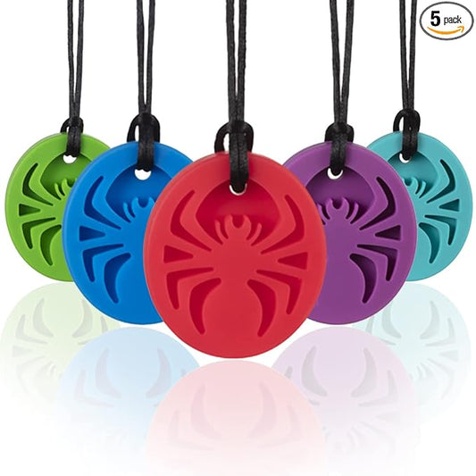 Spider Sensory Chew Necklaces, 5Pack Chewy Necklace Sensory Toys for Autistic Children, Designed for Chewing, Autism, Autism Sensory Teether Toy