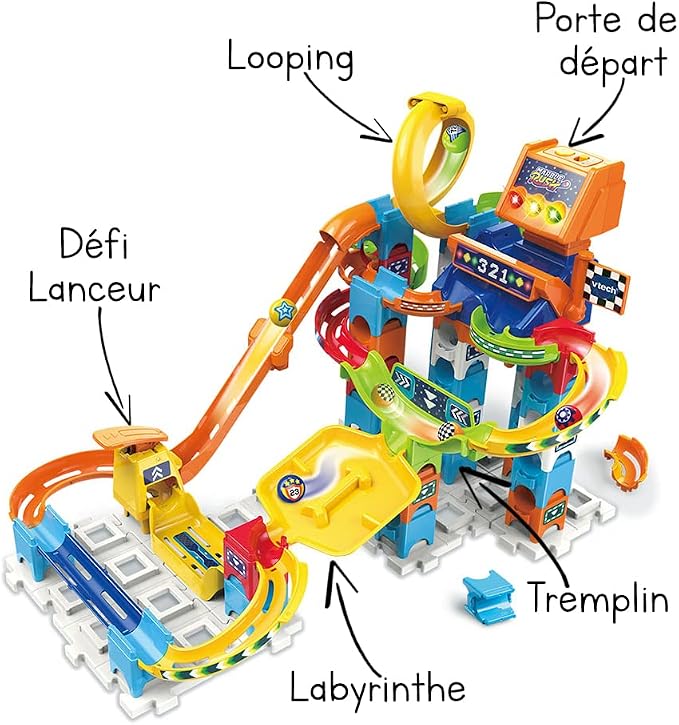 VTech - Marble Rush, Electronic Ball Circuit Racing Set M200E, Building Set, 73 Pieces, 5 Balls, Gift for Children from 4 Years