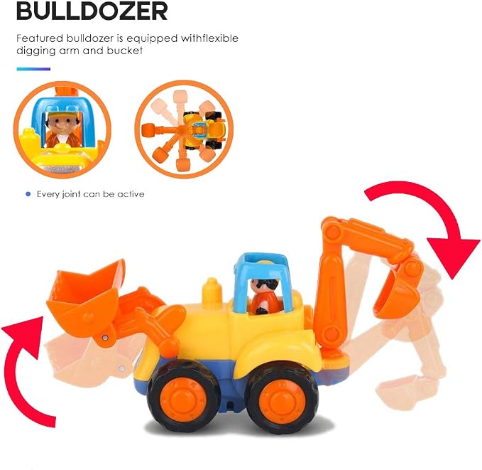 Yiosion Friction Powered Cars Push and Go Trucks Construction Vehicles Toys Set of Tractor Bulldozer Dump Truck Cement Mixer for Baby Toddlers Infants Boys Gifts