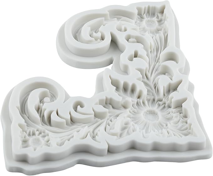 Baroque Polymer Clay Molds Curlicues Scroll Lace Silicone Mold Baroque Relief Flower Mold for Epoxy Resin Casting DIY Crafts Air Dry Polymer Crafts Supplies Clay Tools