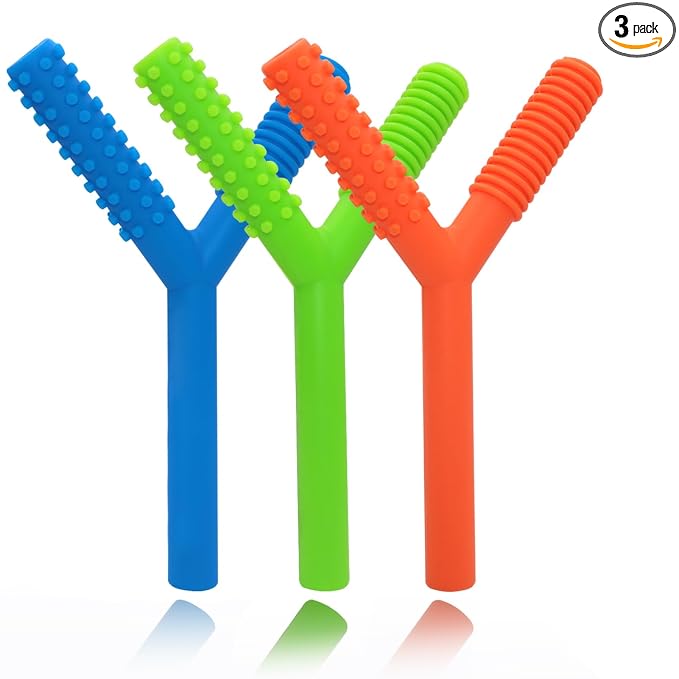 Hollow Teething Tubes Toys for Babies Girls Boys, 5 Pack Silicone Baby Teether Toy Tube for Infants with Nursing Biting Chewing, Chew Straws for Toddlers 6-12 Months (Style C)