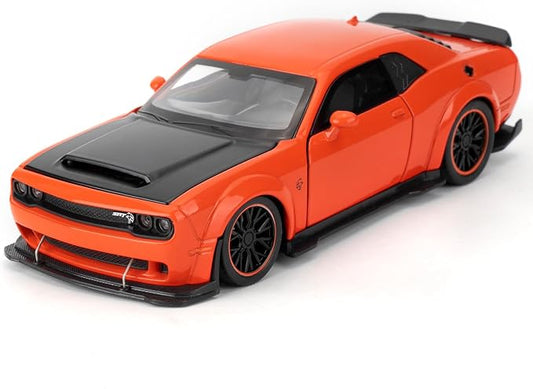 WAKAKAC Toy Cars Compatible for 1:32 Dodge Challenger SRT Hellcat Model Cars, Pull Back Die-cast Vehicles, Collectible Cars with Sounds＆Lights for Kids Boys Girls and Adults, Gift Orange