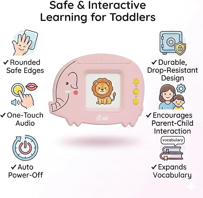 Liphant Talking Flash Cards, Educational Learning Toy for Kids 1-6 Years, 224 Words, Speech Development (Pink)