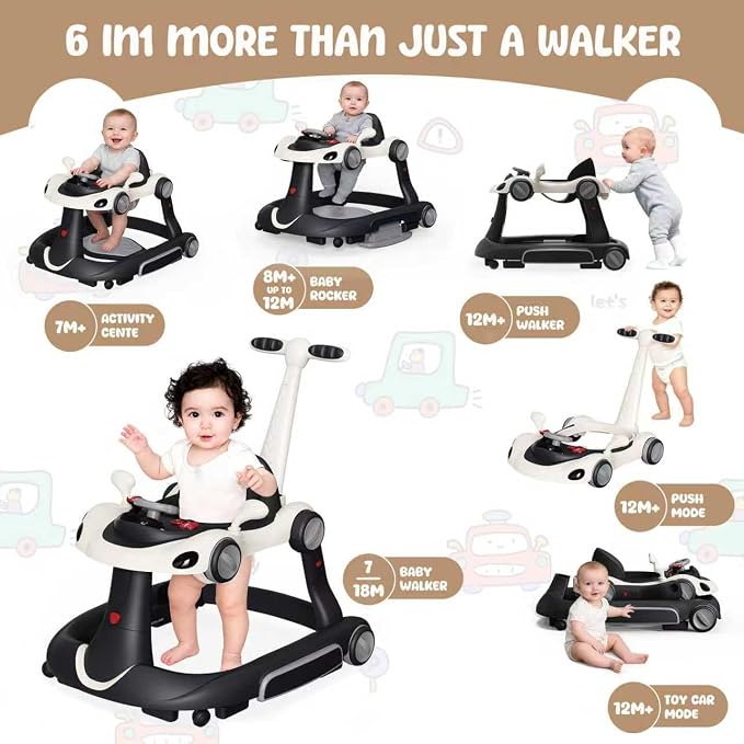 6-in-1 Foldable Baby Walker Activity Center Bouncer Rocker 6-18 Mons