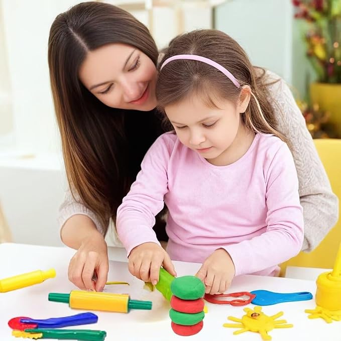 Unleash Creativity with 6 Pcs Play Dough Tools Sets Whit 5 Bright Color Dough.Ideal as a Gift for Kids Aged 3-4-8 Years
