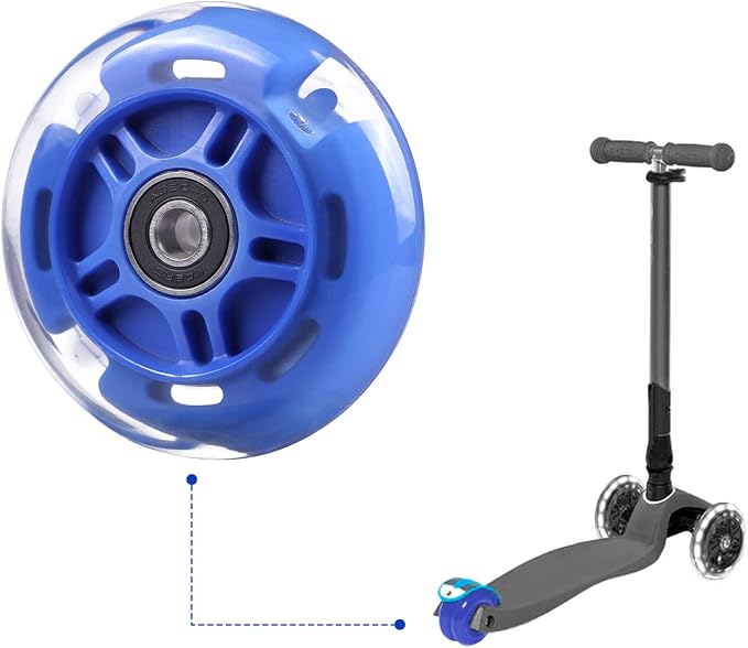 Rear 80mm Light Up White Flashing 3-Wheeled Kid Scooter Replacement Wheels Compatible with Micro Globber Lascoota Kick Scooter, 2-Pack (Blue)