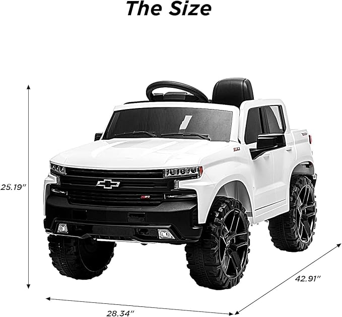 12V Ride on Car with R/C, Battery Powered Licensed Chevrolet Silverado GMC Kids Ride On Truck, Toddler Electric Vehicles Toys, MP3 Music,FM Radio,Bluetooth, Spring Suspension, LED Light (White one)