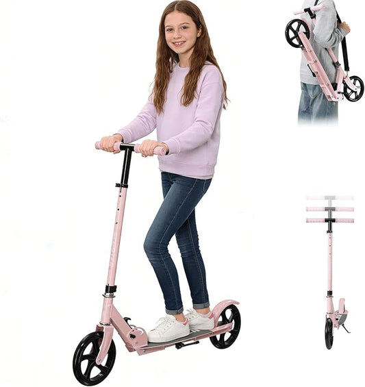 Scooter for Age 6+, Folding Kick Scooters for Kids 8-12,Teens, Adults up to 250Lbs,3 Adjustable Heights, Rear Brake, Wide Antislip Deck, Lightweight Scooter for Boys Girls