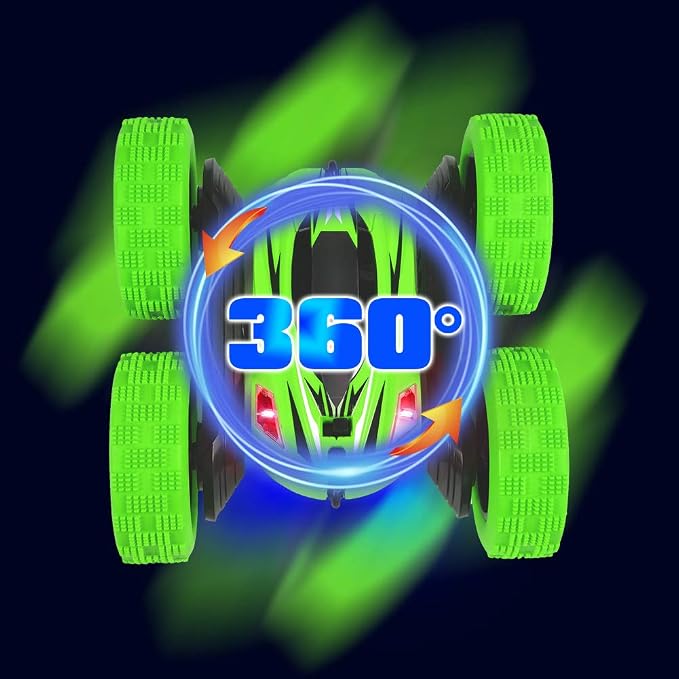 Lumiparty 2PACK RC Stunt Car Remote Control Car for Kids, 2.4Ghz High Speed Rock Crawler Vehicle,360 Rotating 4WD Off Road Double Sided Rotating Tumbling Rc Car with 4 Rechargeable Battery.