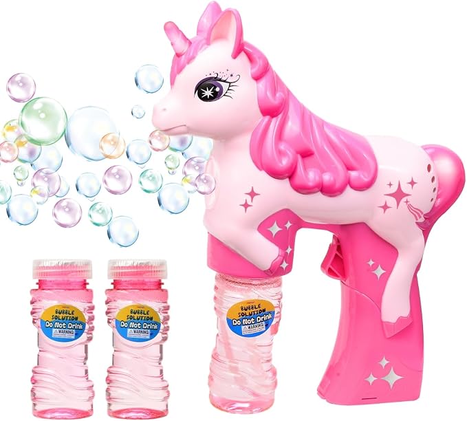 Pink & Green Unicorn Bubble Guns for Kids – Automatic Bubble Machine Blower Toy | Cute Bubble Blaster for Toddlers, Boys & Girls | Outdoor Play, Birthday Party & Summer Fun