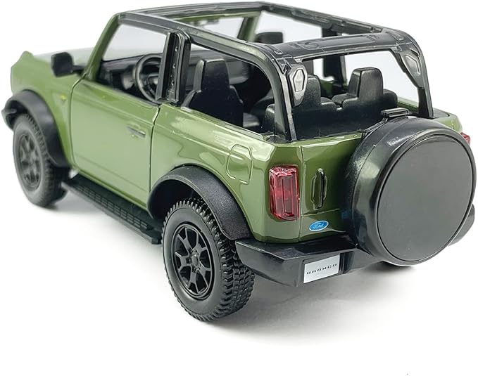 2-Door Convertible Bronco Badlands Model Car 1/36 Scale Diecast Toy Cars Metal Alloy Children’s Vehicles, Pull Back Doors Open, Black Rim, Mens Collection, Kids Toys for Boys Gifts, Cake Topper, green