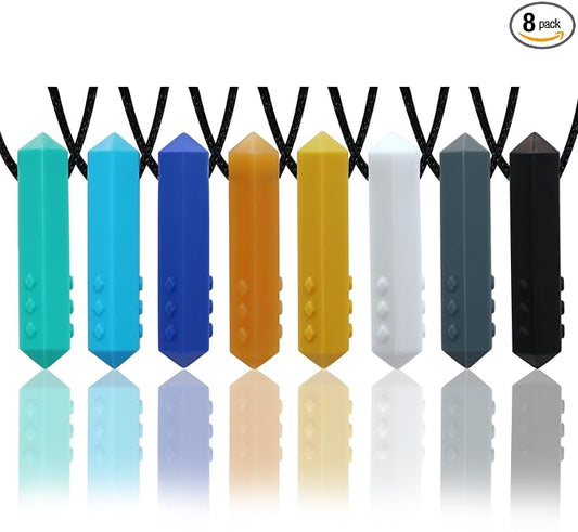 Chewy Necklace Sensory Boys and Girls, 8 Pack Sensory Chew Necklaces for Kids with Autism, ADHD, SPD, Anxiety, Teething, Silicone Oral Motor Therapy Tools Reduce Adults Chewing, Biting