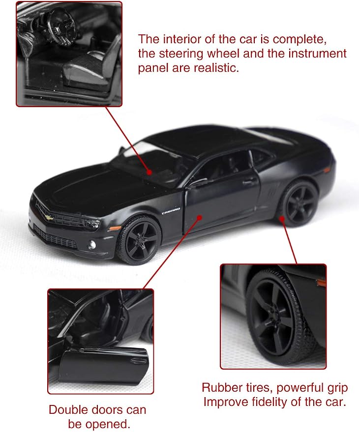 Tianmei 1:32 Scale Supercar Styling Alloy Die-Cast Car Model Collection Decoration Ornaments, Kids Play Vehicle Toys with Pull Back Action and Open Doors (Camaro - Black)