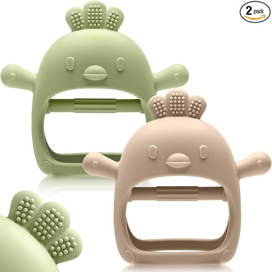 2 Pack Baby Teething Toys for 0-6 6-12 Months, Never Drop Infant Teether Teething Mitten Toys for 0 3 6 9 12 Months, Newborn Soothing Teething Toy Gifts for 1 One Year Old Baby Boys Girls