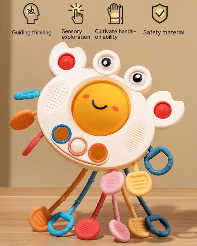 Yummy Baby Products Montessori Sensory Toy for Babies, Silicone Pull String Teething Toy, Perfect for Entertaining Baby While Developing Motor and Sensory Skills (Crab)