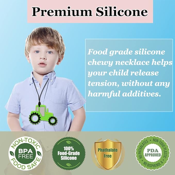 Chew Necklaces for Sensory Kids, 6 Pcs Chewy Necklace Teether for Boys and Girl to Chewing Biting and Teething, Silicone Chewable Fidget Necklaces for Autistic Toddlers Children Teens and Adults