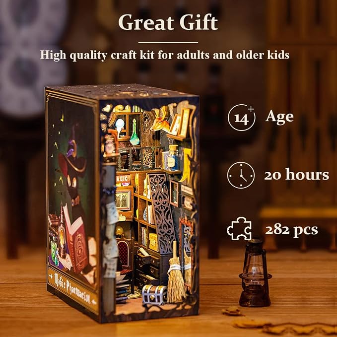 CUTEBEE Book Nook Kit - DIY Miniature House Dollhouse Kit for Adults and Teens, 3D Wooden Puzzle Booknook Build Bookshelf Decor, Gifts for Family and Friends (Magic Pharmacist)