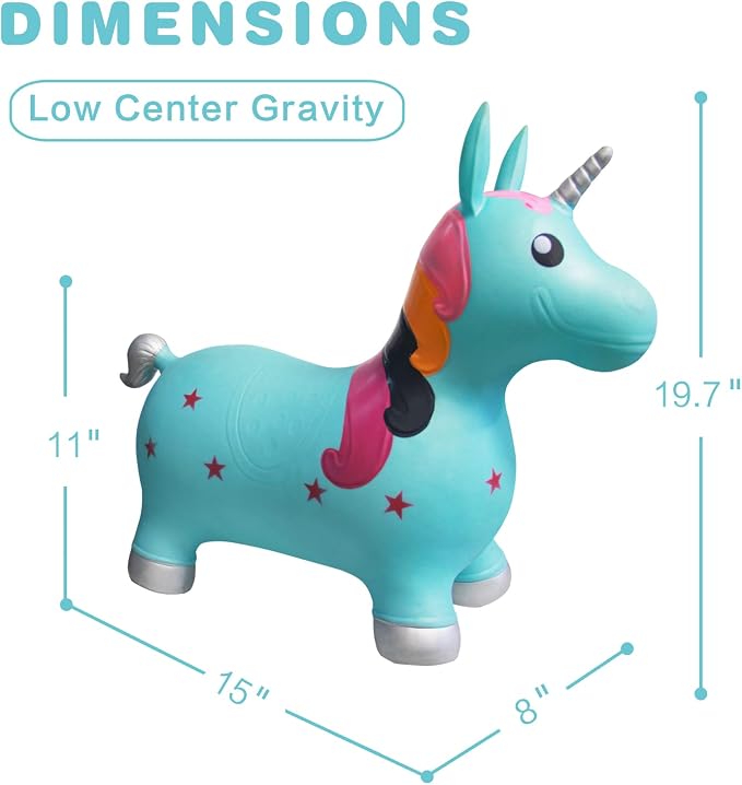 HotMax Unicorn Bouncy Horse Toys for 2 Year Old Girl, Toddlers Bouncing Animals, Ride on Rubber Jumping Toys for Baby Girl or Boy 1st Birthday Gift for 2 3 4 Year Old (Blue Unicorn)