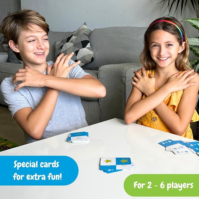 Math Card Game for Kids and Adults – Fun Speed, Math and Clap Reaction Game for 2 to 6 Players – Improve Math Skills and Quick Thinking – Learning Plus & Minus Playing – Mathomino Cards