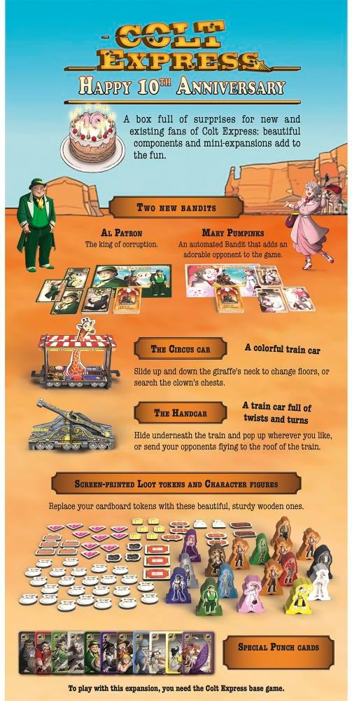 Ludonaute: Colt Express: Happy 10th Anniversary Promo Box - Expansion, Upgraded Components, Family Strategy Board Game, Ages 10+, 2-6 Players, 40 Min