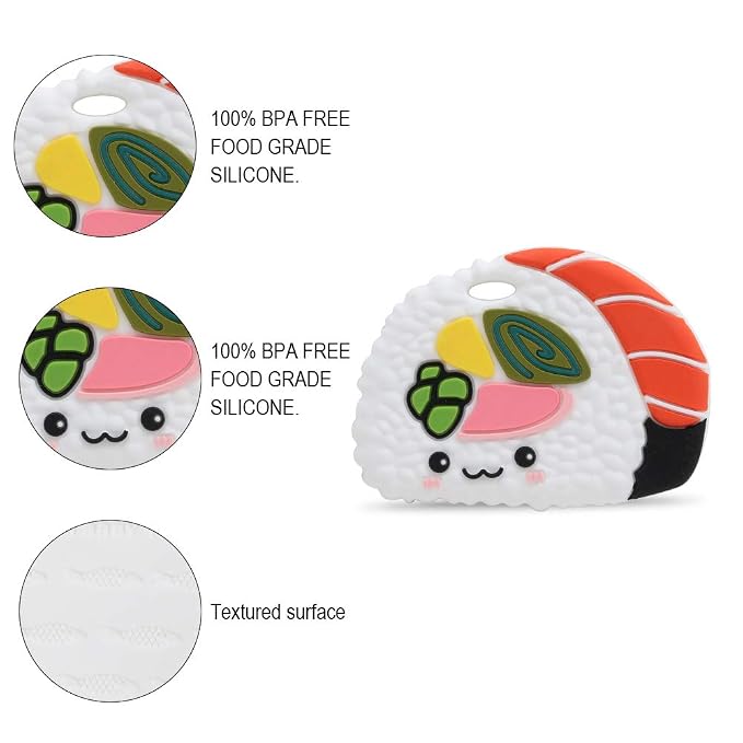 Baby Silicone Teether,Sensory Chew Toys,BPA Free Soft and Effective Infant Teething Pain Relief Toys,Freezer Safe,Food Grade Silicone,Best Shower Gift for Boys and Girls (Sushi)