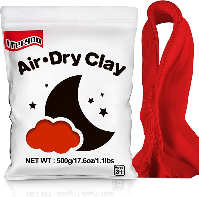 ifergoo Red Air Dry Clay - Moldable Cosplay, DIY Creative Modeling Clay for School Arts & Craft Project, Fake Bake, Slime Supplies, Super Light Magic Foam Molding Clay, Soft, No-Sticky, 1.1LBS/500G