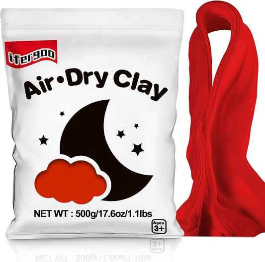 ifergoo Red Air Dry Clay - Moldable Cosplay, DIY Creative Modeling Clay for School Arts & Craft Project, Fake Bake, Slime Supplies, Super Light Magic Foam Molding Clay, Soft, No-Sticky, 1.1LBS/500G