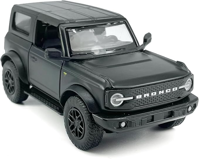 2-Door Bronco Badlands Model Car 1/36 Scale Diecast Toy Cars Metal Alloy Children’s Vehicles, Pull Back Doors Open, Black Rim, Mens Collection, Kids Toys for Boys Gifts, Cake Topper Home Décor, Black