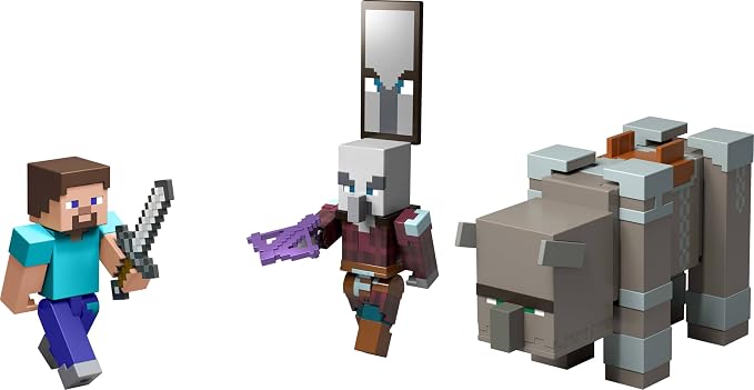Mattel Minecraft Village Raid Pack with 3 Action Figures & Accessories, 3.25-inch Scale Collectible Set Includes Steve (Amazon Exclusive)