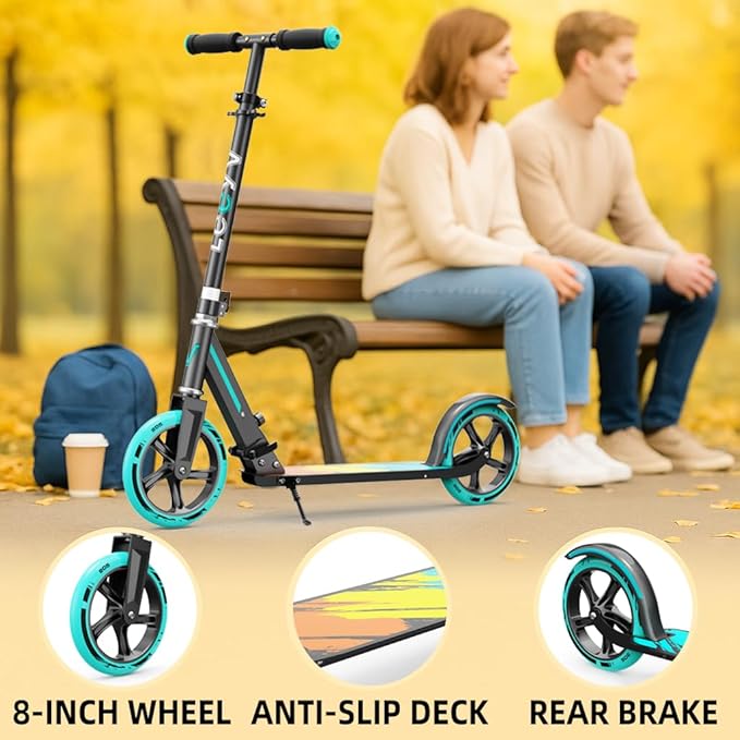Scooter for Kids 6–12 & Adults, Max Load 240 LBS, Adjustable Height,Lightweight 2-Wheel, Foldable Kids Scooter with Big Wheels