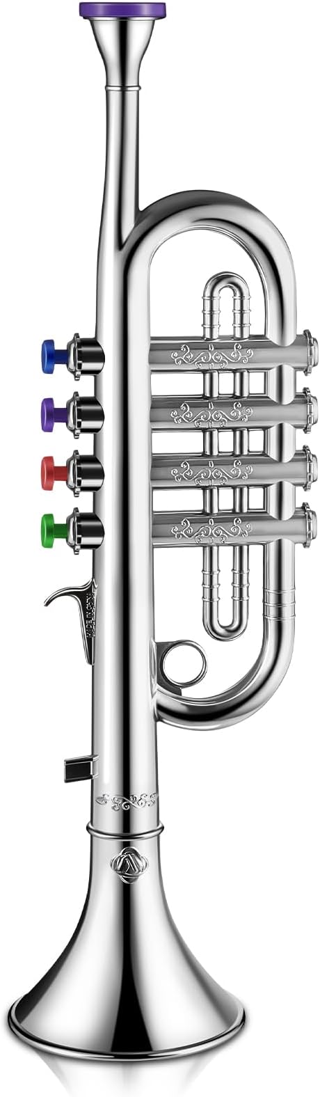Lewtemi Silver Trumpet Musical Instruments Toy for Kid Toddler Fake Plastic Preschool Music Toy Gift Portable Wind Instrument Early Educational Teaching Songs Gifts for Toddlers Children
