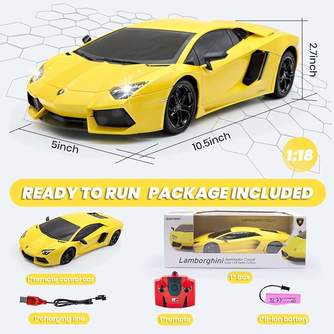 Official Licensed Lamo LP-700 1:18 Scale Remote Control Car for Kids 8-12 Years, RC Car with Rechargeable Battery 3.7V 500mAh, 2.4GHz Matte Yellow