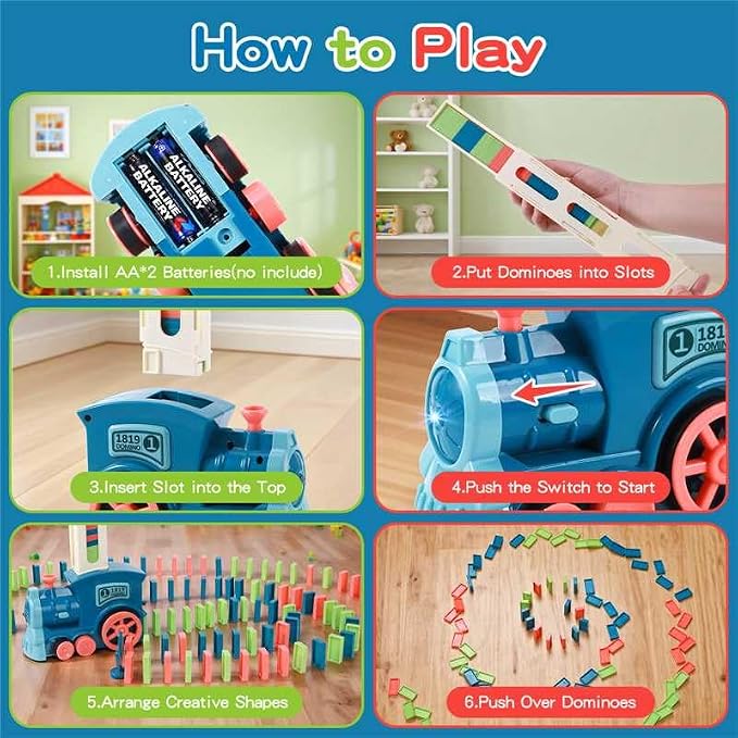 Gigilli 220Pcs Domino Train Toys, Automatic Dominoes Building Train Set for Kids 2-4 4-8, Stacking Kids Games Stem Montessori Educational Toys for 3 4 5 6 7 8 Year Old Boys Girls Birthday Gifts