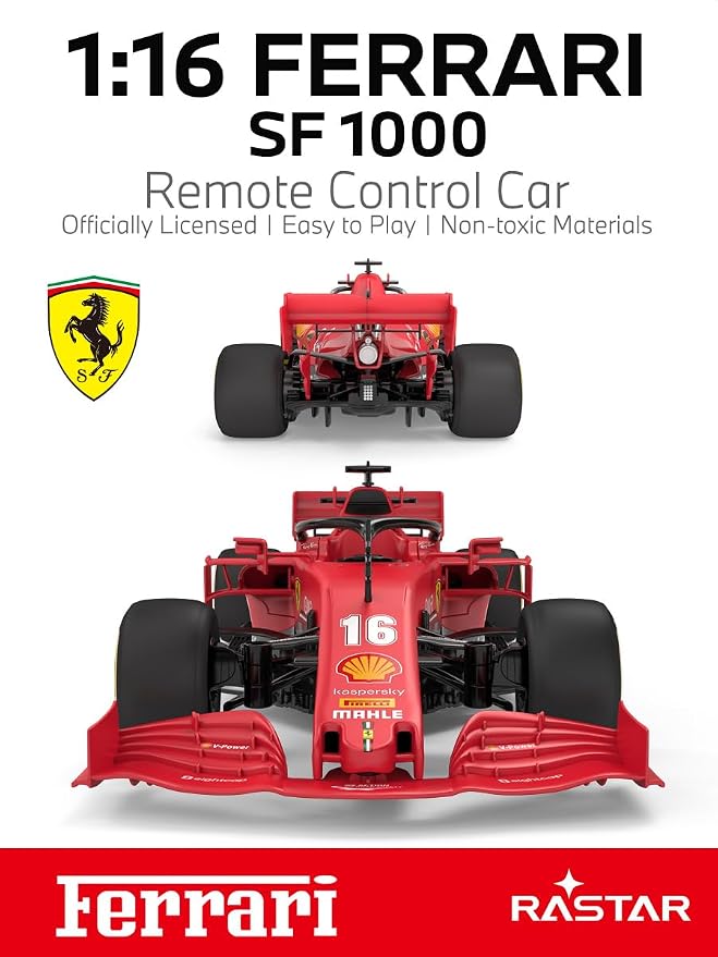 RASTAR Build Your Own RC Car Ferrari SF1000 F1 Kit with Remote & DIY Decals | Officially Licensed, Ideal Gift, 65PCs 1/16 Scale Formula 1 Model Car Building Kit for Play & Display, 97000