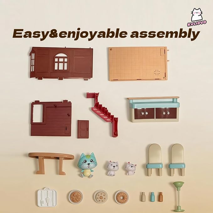 Koko's Cat Town DIY Miniature House Kit,Tiny Pink House Series–Cake Shop Building Kit,Dollhouse for 3 and up, Dollhouse Building Kit with Cats,Cat Toys Gift for Girls Boys Teens Kids Ages 3+