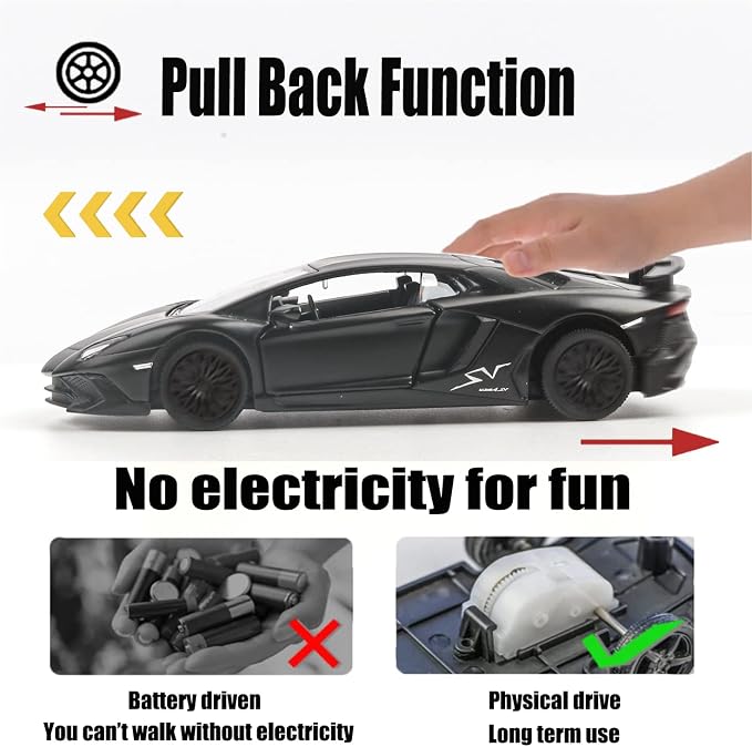 TOKAXI 1/36 Scale LP750-4 SV Diecast Car Models,Pull Back Vehicles Toy Cars,Cars Gifts for Boys Girls (Matte)
