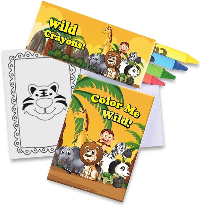 ArtCreativity 12 Pack Zoo Animal Mini Coloring Books for Kids with 12 Crayon Packs – Jungle Safari Party Favors, Wild One Birthday goodie bags stuffers, Classroom Prizes, Activity Set for Toddlers