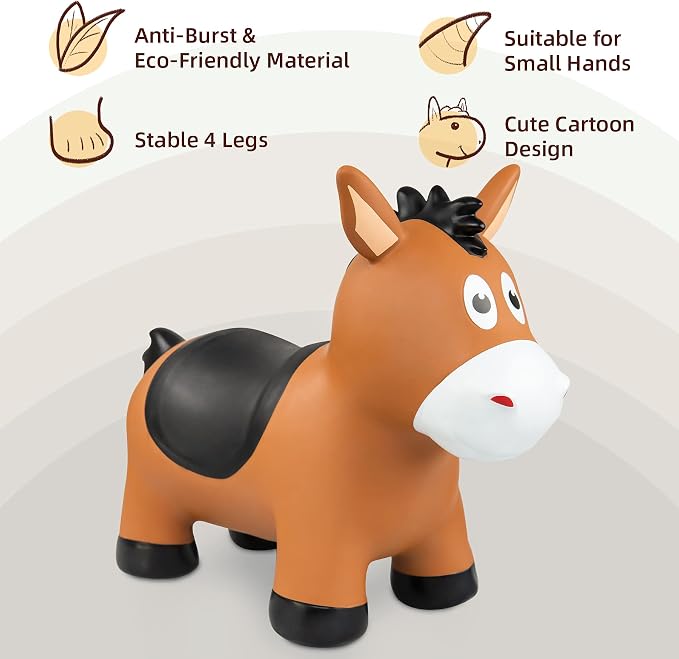ZOOJOY Inflatable Horse Hopping Toys, Bouncy Animal Hopper Toys for Toddlers, Outdoor Indoor Bounce and Ride On Horse Bouncer for Boys Girls, Birthday Gifts for 18 Months 2 3 4 5 6 Year Old with Pump