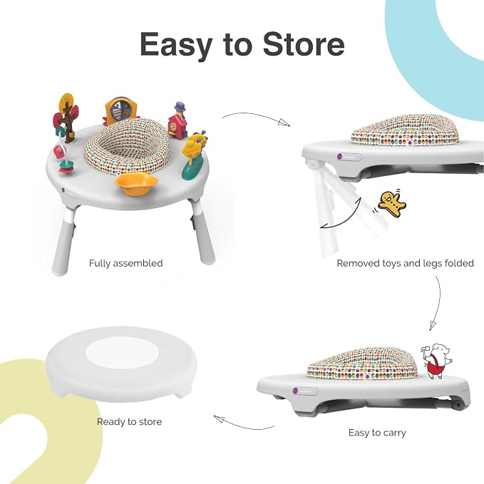 ORIBEL PortaPlay Convertible 3-in-1 Baby Activity Center & Play Table | Patented Bouncy Seat | Stable Foot Support | 5 Months+ | Development Focused Toys (Wonderland Adventure, Grey)