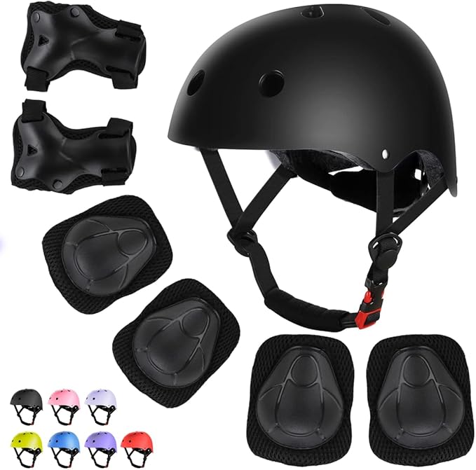 WayEee Kids Bike Helmet Set Skateboard Knee Pads, Helmet Pad Set Protective Gear Set Adjustable for Girls Kids 3-14 Helmet Elbow Pads Wrist Guards for Sport Cycling Bike Roller Skating Scooter