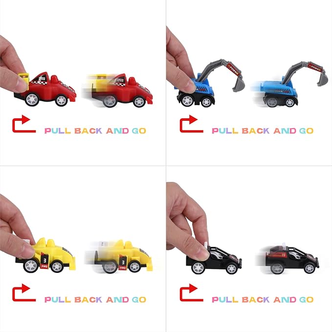 12 Pcs Easter Eggs Prefilled with Pull Back Cars for 3-6 Year Old Boys, Pull Back Construction Vehicle and Race Car for Easter Party Favors, Easter Basket Stuffers, Easter Egg Fillers,Easter Eggs Hunt