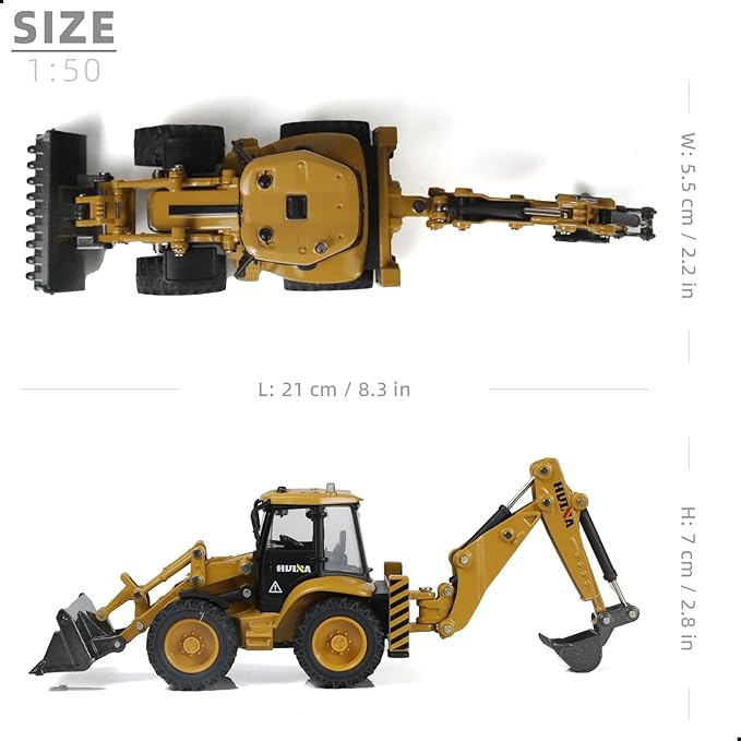 Excavator Backhoe Toys, 1/50 Metal Die-cast Excavator Front Loader Bulldozer Construction Vehicle Model Decoration Gifts for Kids Grandkids Christmas Birthday