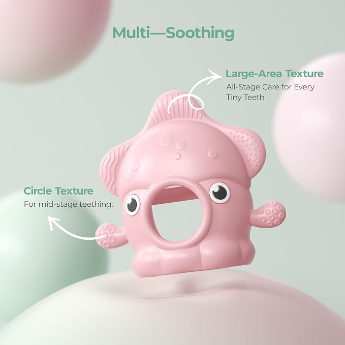 Momcozy 2 Pack Baby Teething Toys, Food Grade Silicone Baby Teether for 0-6 6-12 Months, Anti-Drop Wrist Mitten Set, Baby Essentials Teething Relief, 200°C Sterilizer Safe， Pink & Mint Green
