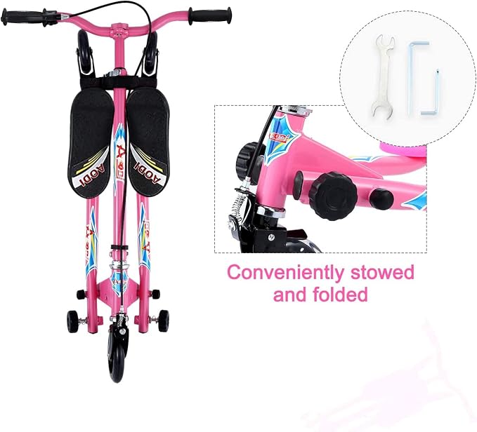 Swing Scooter for Kids, 3 Wheels Foldable Wiggle Kick Scooter Push Drifting with 4 Adjustable Handlebar & 2 Rear LED Wheel for Boys and Girls Ages 3-8