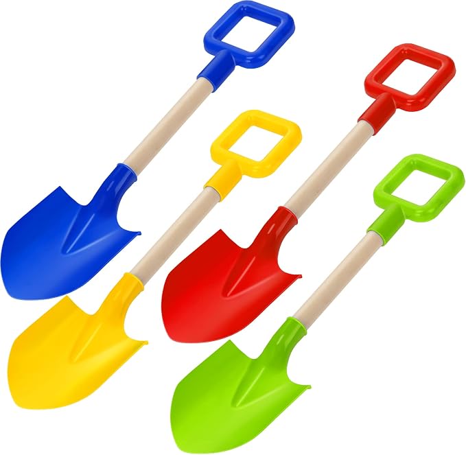 Honoson 12 Pack 16 Long Beach Spades Sand Shovels Toys Gardening Tools Sets Sandbox Sturdy Scoop Durable Wood Handle ABS Plastic Spade for Garden Sand Snow Backyard Summer Favors (Bright Color)