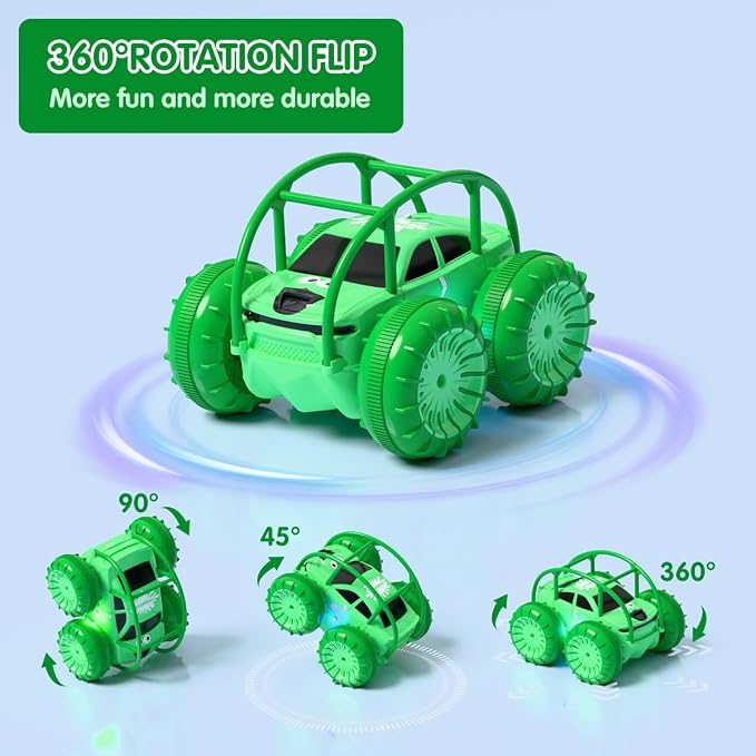 Remote Control Car, Fast Direct Charging RC Cars Amphibious Rechargeable Stunt Car 360° Rotating LED 2.4Ghz 4WD All Terrain Water-Resistant Toy Christmas Birthday Gift for Kids Boys